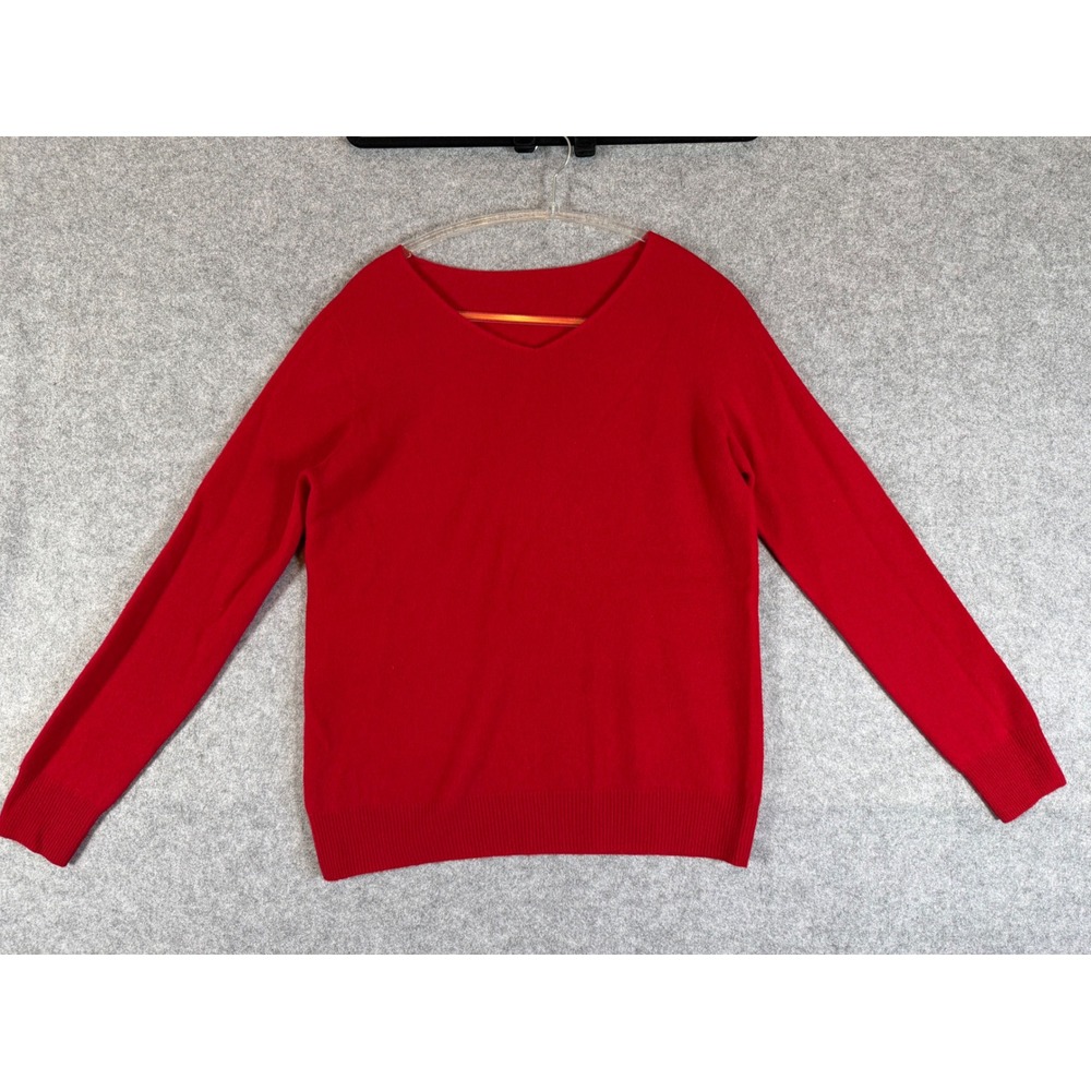 Unbranded V-Neck Sweater Women Red 100% Superfine Merino Wool Fine Knit Sweater